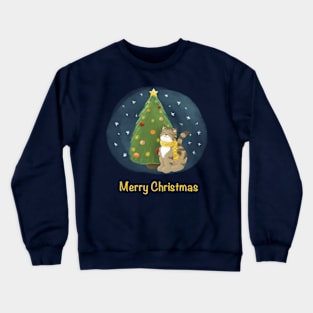 Merry Christmas cat with Christmas tree Crewneck Sweatshirt